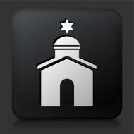 Black Square Button with Synagogue