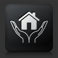 Black Square Button with Holding Real Estate Icon