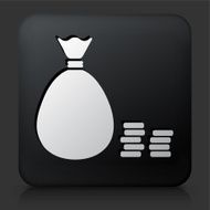 Black Square Button with Money Bag &amp; Coin