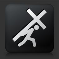 Black Square Button with Crucifixion Icon