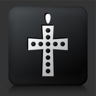 Black Square Button with Christian Cross Icon