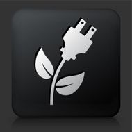 Black Square Button with Green Energy Electric Plug Icon