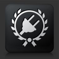 Black Square Button with Electric Plug Emblem Icon