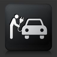 Black Square Button with Electric Plug Car Charge Icon