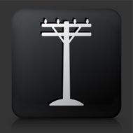 Black Square Button with Electric Pole Icon