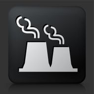 Black Square Button with Factory Plant Icon