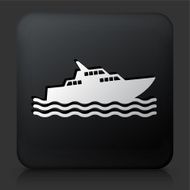 Black Square Button with Fishing Boat Icon