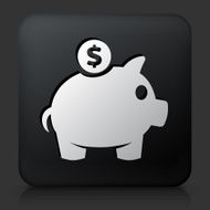 Black Square Button with Piggy Bank Icon