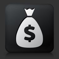 Black Square Button with Money Bag Icon