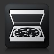 Black Square Button with Pizza in Box Icon