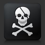 Black Square Button with Pirate Skull &amp; Bones