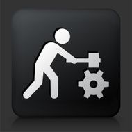 Black Square Button with Stick Figure Building Gear