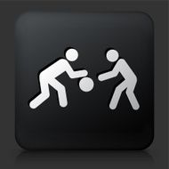 Black Square Button with Two Man Playing Basketball