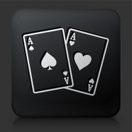 Black Square Button with Ace of Spades and Hearts