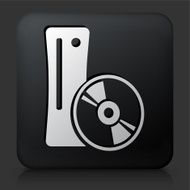 Black Square Button with Video Game Device and Disk