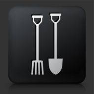 Black Square Button with Gardening Spade and Fork