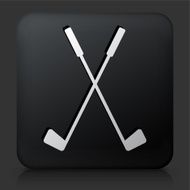 Black Square Button with Two Crossed Golf Clubs