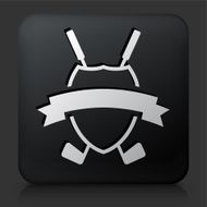 Black Square Button with Golf Crest and Clubs