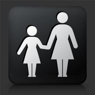 Black Square Button with Mother and Daughter