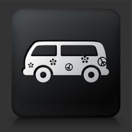 Black Square Button with Hippie Bus Icon