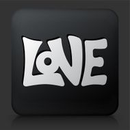 Black Square Button with Groovy Love Icon