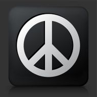 Black Square Button with Peace Sign Icon