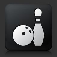 Black Square Button with Bowling Ball &amp; Pin