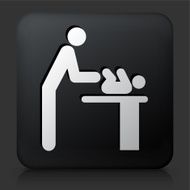 Black Square Button with Parent Changing Baby