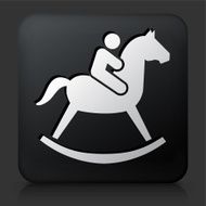 Black Square Button with Child on a Toy Horse N2