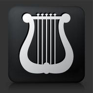 Black Square Button with Musical Harp