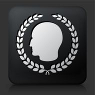 Black Square Button with Person&#039;s Profile and Laurel Wreath