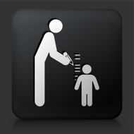 Black Square Button with Parent Measuring Child&#039;s Height N2