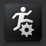 Black Square Button with Stick Figure Running Gear