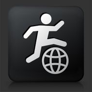 Black Square Button with Stick Figure Jumping Over Globe