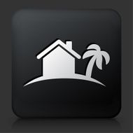 Black Square Button with Tropical Home Icon