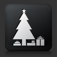 Black Square Button with Christmas Tree and Presents