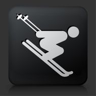 Black Square Button with Skiing Downhill N2