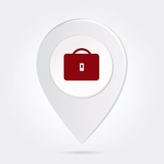 Map Marker Pin Red Luggage Bag Silhouette on Round Icon