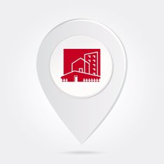 Map Marker Pin Red City Silhouette on Round Icon Button