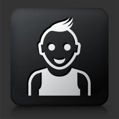 Black Square Button with Teenager Face