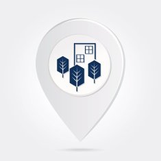 Map Marker Pin Blue Apartments Silhouette on Round Icon Button