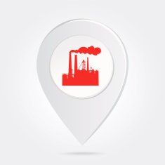 Map Marker Pin Red Industries Silhouette on Round Icon Button