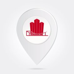 Map Marker Pin Red City Silhouette on Round Icon Button N3