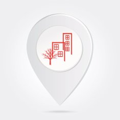 Map Marker Pin Red Apartments Silhouette on Round Icon Button