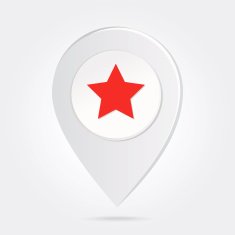 Map Marker Red Star Silhouette Connected on Round Icon Button