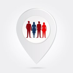 Map Marker with Red and Blue People Silohouttes Icon Button