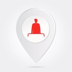 Map Marker with Red Man Silhouette Icon Button in Middle