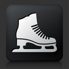 Black Square Button with Ice Skates