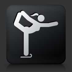 Black Square Button with Female Figure Skater