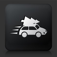 Black Square Button with Car and Christmas Tree